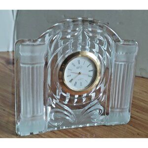 Vintage Mikasa Crystal Quartz Clock Etched Art Glass 4" x 3 3/4"